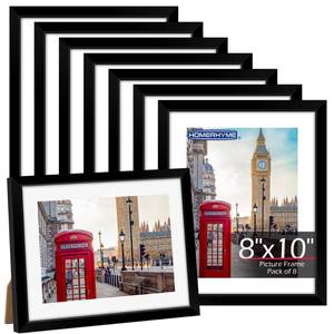 lot 15787 image: HOMERHYME 8x10 Picture Frame Set of 8, Black Photo Frames for Tabletop or Wall Display, Fits Pictures 5x7 with Mat or 8x10 Without Mat, Frame Collage with HD Plexiglass for Gallery Home Wall Decor