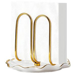 lot 16273 image: Modern Standing Napkin Holder for Table�� Ceramic Gold Napkin Holders for Christmas Paper Napkins�� Xmas Cocktail Tissue Dispenser,Servilleteros para Mesas for kitchen, dining, counter tops, outdoors