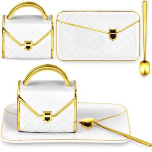 lot 16274 image: Zubebe 1 Set Coffee Mug Elegant Handbag Shaped Cup Modern Ceramic Purse Mug with Spoon and Saucer, 10oz Cute Creative Tea Cup for Woman Girls Gift (White)