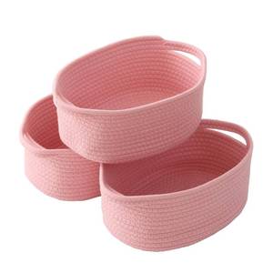 lot 16288 image: JMvicyroam Woven Basket,Small Rope Storage Bin with Handles & Ribbon Bag, Organizer for Shelves Closets,Gift Basket Empty for Birthday,Books,Dog Toys, Pink3 Pack