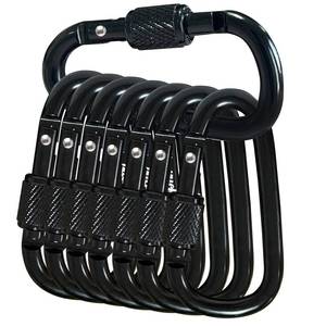 lot 16311 image: YUCHIYA 8 Pack D-Shape Carabiner Clasp with Screw Gate, 2.2 Inch Mini Keychain Clip Key Chain Buckle, Aluminum Alloy Keyrings Hook for Outdoor Hiking not for Climbing (D with Screw, Black)