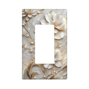 lot 16313 image: Decorative Art Light Switch Covers Elegant White and Gold Florals 1 Gang Rocker Outlet Wall Plate Switchplate Electrical Faceplate for Home Decor