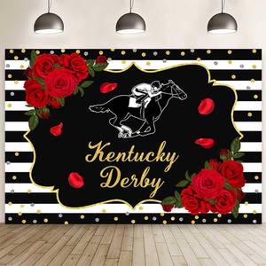 lot 16324 image: MEHOFOND 10x7ft Kentucky Derby Backdrop Rose Kentucky Derby Photography Background Black White Horse Racing Party Supplies Gold Confetti Roses Horse Equestrian Racetrack Decor Cake Smash Photo Props