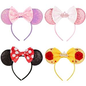 lot 16338 image: 3Pcs Mouse Ears Headband for Women & Girls - Sequin Mouse Ears for Boys & Girls, Glitter Bows Headband for Kids & Adults - Birthday Party & Halloween (Pink, Purple, White Dot) missing yellow