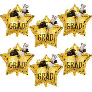 lot 16359 image: Congrats Grad Balloons - Pack of 6, Gold Star Balloon, Graduation Mylar Balloons Class of 2026 for Graduation Decorations 2026