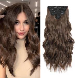 lot 16366 image: Fliace Clip in Hair Extensions for Women Chestnut Brown Long Wavy Hair Extensions Clip Ins 6PCS 16 Inch Synthetic Soft and Natural Thick Hair Pieces for Women