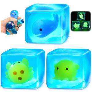 lot 16379 image: Squishy Stress Cube Fidget Toys Adults - Glow in The Dark Sensory Toys for Kids with Autism Stress Balls for Kids Teens Squeeze Toys for Anxiety Easter Basket Stuffers