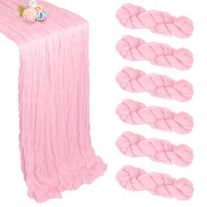 lot 16380 image: 6 Pack Pink Table Runner 10ft Boho Gauze Fabric Cheesecloth Table Runner 35 x 120 Inch Rustic Sheer Runner for Holiday Baby Shower Home D�cor Party Wedding Decoration
