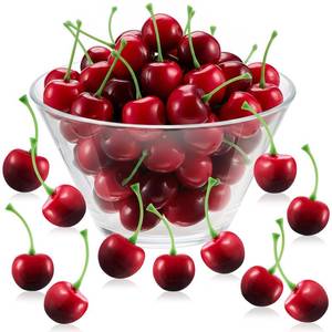lot 16384 image: Skylety 80 Pieces Fake Cherries Artificial Cherry Fruit Decorations Simulation Cherry Party Decorations for Cake Decor Home Kitchen Cabinet Photography Prop Cognitive Party Favors (Dark Red)