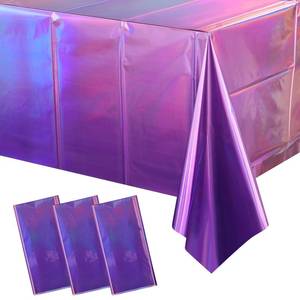 lot 16393 image: 3 Pack Ombre Iridescent Pink and Purple Plastic Tablecloths, Shiny Disposable Laser Rectangle Table Covers Holographic Foil Tablecloth Iridescent Party Decoration Birthday Bridal Wedding, 54x108 Inch