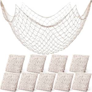 lot 18013 image: Boao 10 Pieces Fish Net Decorative 80 x 40 Inch, Fishing Net Decor Natural Party Decoration Nautical Themed Cotton Accessory Pirate Netting Hawaii Beach Halloween Theme Party Supplies