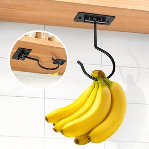 lot 18016 image: Fitnice Self Adhesive Banana Hook Under Cabinet Foldable Banana Hanger Black Metal Under Counter Banana Hook to Keep Bananas Fresh Banana Holder for Kitchen RV Space Saving