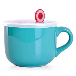 lot 18028 image: WHJY Simple Ceramic Soup Mugs with Lid, 22 oz Soup Cups with Handle, Microwave Oatmeal Bowl Coffee Mug with Lid and Handle for Milk, Tea, Fruit, Ice Cream Cereal Coffee - Light Green