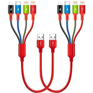 lot 18029 image: Short Multi Charging Cable, 1Ft2Pack Multi Charging Cord, 4 in 1 Multiple USB Charger Cable,Fast Charging with IPType CMicro USB Ports for Cell PhonesiPhone SeriesTabletsGalaxyPS and More