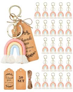 lot 18045 image: Huquary 72 Pcs Boho Keychain Set 36 Pcs Macrame Rainbow Keychains Weaving Rainbow Tassel Keychains 36 Thank You Tag for Birthday Wedding Party Favors Baby Bridal Shower Bohemian Party Supplies