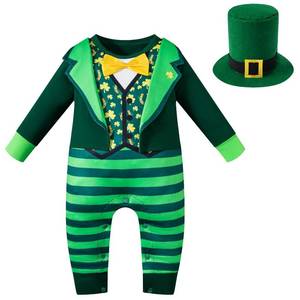 lot 18046 image: QIKUBI Baby Boys St. Patrickss Day Dress Up Infant Leprechaun Outfit St. Patrickss Day Romper with Hat (Green,6-12M)