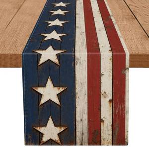 lot 18047 image: QIONG MENG 4th of July Table Runner Stripes Stars America Table Decoration for Home Memorial Day Independence Day Patriotic Indoor Kitchen Dining Decor 13x72 Inch