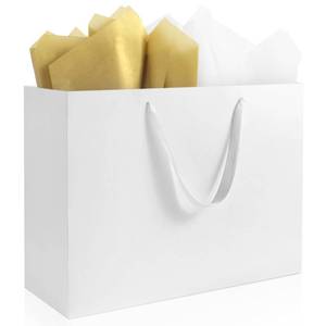 lot 18051 image: Ethhqu 3 Pack Extra Large White Gift Bags with Handles, 16x6x12 Inches - Includes 6 Tissue Papers for Birthday, Wedding, Shopping Business, Thanksgiving, Christmas&Holiday (White Extra Large-3 Pcs)