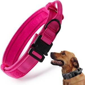 lot 18052 image: Tactical Dog Collar, Adjustable Military Training Nylon Dog Collar with Control Handle and Heavy Quick-Release Metal Buckle for Small Medium Large Dogs,Pink L