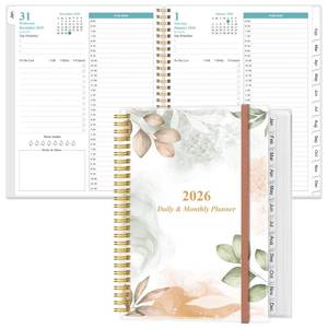 lot 18053 image: 2026 Daily & Monthly Planner - One Page Per Day, Daily Planner from January 2026 - December 2026, Planner 2026 with 12 Monthly Tabs, 8.5 x 11, Rose Leaf