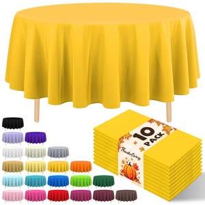 lot 18065 image: JHDZDHY 10 Pack Premium Disposable Plastic Tablecloth 84 Round Table Cover for Birthdays Weddings Christmas Anniversary Buffet Table (Yellow)
