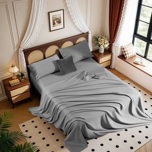 lot 18071 image: REDASW 1200 Thread 100% Egyptian Cotton Sheet Sets King Size 4 Pcs Bedding Set, Fitted Sheet Deep Pocket Up to 16 Soft Bed Sheet for All Season (King, Grey)