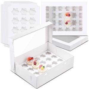 lot 18081 image: AmazingSpark 10 Pack 24 Count Cupcake Boxes, Mini Cupcake Containers, 14.9 x 11 x 4 Inch White Disposable Bakery Boxes with Window and Inserts for Birthday Holiday Party Bakery Desserts