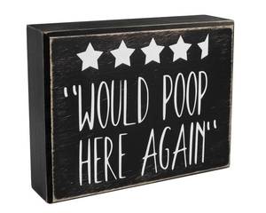 lot 18084 image: Pigort Funny Toliet Sign Decoration Box 5 Stars Would Poop Here Again, Bathroom Sign Plaque 5x6 Toilet Decor Rustic Wood Plaque - Funny Bathroom Signs