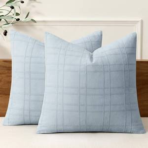 lot 18086 image: MIULEE Decorative Linen Check Throw Pillow Covers Neutral Farmhouse Vintage Pillow Covers 20x20 Set of 2 Boho Modern Home Decor for Sofa Couch Bedroom Cushion Coastal Blue