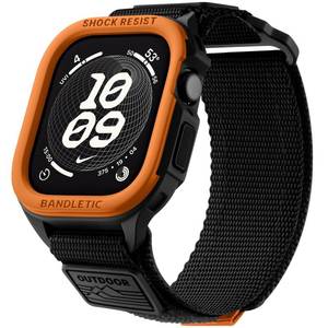 lot 18105 image: Bandletic Band Compatible with Apple Watch Series 1110 46mm Case, Rugged Military Grade TPU Protective Cover Bumper Case with Nylon Sport Strap for iWatch Bands Men Women (Orange L,46mm)