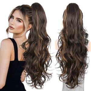 lot 18108 image: Claw Clip Ponytail Extension - 26 Inch Long Ponytail Extension, Wavy Pony Tails Hair Extensions, Synthetic Hair Extensions Ponytail, Clip On Ponytails for Women (Color Brown with Blonde Highlights)