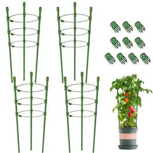 lot 18112 image: Legigo 4 Pack 18 Inch Plant Support Cages Tomato Cage for Garden- Small Plant Cages Adjustable Rings, Tomato Plant Support Stakes Trellis for Pots, Peppers, Cucumbers and Flowers with 10 Plant Clips
