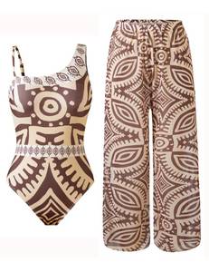 lot 18133 image: BAWHAHT Women��s One Piece Swimsuit with Cover Up Set, One Shoulder Two Piece Bathing Suits with Wrap Skirt Brown