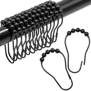lot 18141 image: Shower Curtain Hooks Rings,12 Pcs Decorative Rustproof Metal Shower Hooks for Shower Curtain,Free Sliding Shower Hooks for Bathroom Shower Rods,Easy Snap Shower Rings for Curtain (Black)