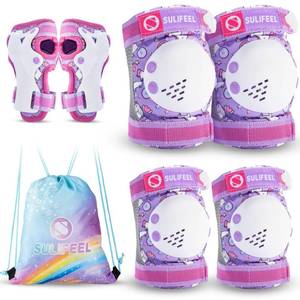 lot 19311 image: SULIFEEL Rainbow Unicorn Knee Pads for Kids Knee Elbow Pads Wrist Guards with Drawstring Bag Adjustable Protective Gear Set for Girls Roller Skating Bike Cycling Skateboard Scooter