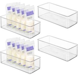 lot 19313 image: Hudgan 4 Pcs Storage Container Breastmilk for Fridge, Clear Organizer Bins for Milk Bags, Plastic Storage Bins for Freezer, Pantry, Bottles Bathroom, Vanity, Drawer and Yogurts