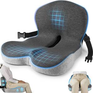 lot 19320 image: MYFAMIREA Truck Seat Cushion, Memory Foam Trucker Seat Cushion for Truck Driver Long Sitting with Adjustable Strap, Back Support and Pain Relief for Trucker Driving Car Office Chair and Pain