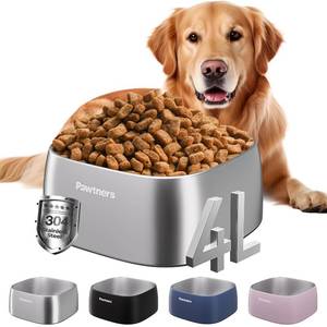 lot 19326 image: Pawtners 4L Large Stainless Steel Dog Bowls, Dog Water and Food Bowl for Large Breed Dogs with Non-Slip Base, Metal Pet Bowls Easy to Clean, Indoor Outdoor Use, 135oz, Silver, Float Not Included
