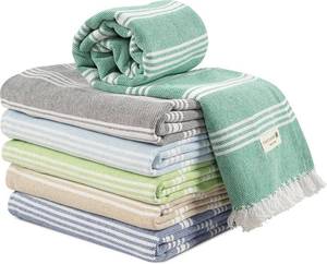 lot 19349 image: Casa Platino Turkish Beach Towels Set of 6, Lightweight and Soft Quick Dry Towels, Pre-Washed and Sand Free, Ideal for Travel, Summer Vacations, Family Trips, or Resort Pool Use �� 39x71 Beach Grass