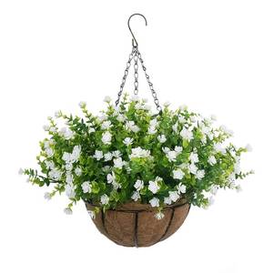 lot 19351 image: BCBLF Artificial Hanging Flowers Basket, 12 UV-Resistant Bundles of Realistic Fake Flowers, Faux Plants for Outdoor Decor, Home, Garden, Porch, Patio, Spring & Summer Decorations, White