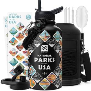 lot 19358 image: DYSANKY National Parks Water Bottle �� 64 oz Insulated Stainless Steel Bottle with 63 Hand-Drawn Park Stickers, Carrier Bag, Strap & Gift Box �� BPA-Free �� Ideal for Hiking, Camping & Travel (Missing Pieces)