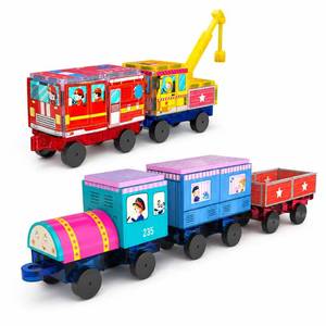 lot 19363 image: apyr aoma Magnetic Tiles Cars Construction Set for Kids, 30PCS Magnetic Building Tiles with 3 Car Bases & Crane, Train and Truck Magnet Blocks STEM Toys for Boys Girls Ages 3-8