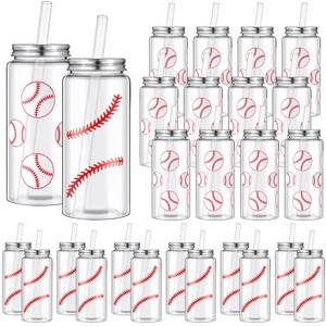 lot 19374 image: Maxdot 24 Pack 14.2 OZ Baseball Plastic Cups with Lid and Straw Bulk Baseball Cup with Lid and Straw Clear Reusable Plastic Juice Bottles Tumbler for Sport Themed Party Favors Birthday Team Gifts (Not all Pieces Guaranteed)
