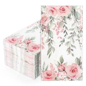lot 20360 image: FYSUIMU 100 Pcs Greenery Floral Guest Napkins Spring Rose Flower Eucalyptus Leaves Disposable Napkins Watercolor Dinner Hand Towel Paper Napkin for Mothers Day Wedding Party Table Bathroom Supplies