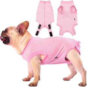 lot 20365 image: Sychien Dog Recovery Suit Pink Female Spay Surgical Medium Shirt, Male Surgery Recovery Suit,Pink-White Striped M