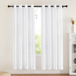 lot 20375 image: NICETOWN Sheer Curtains Panel 72 Long - Ring Top Window Treatment Sheer Voile Drapes for BedroomLiving Room (White, Set of 2, W54 x L72)