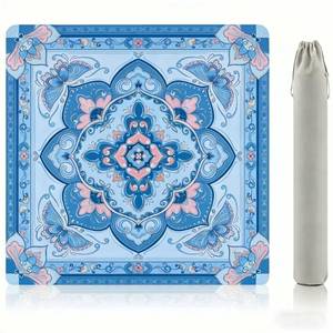 lot 20384 image: BriarHue Mahjong Mat for Table,31.5x31.5 American Mahjong Mat-Vintage Butterfly-Floral Design,Anti-Slip Neoprene Noise Reducing Table Cover with Storage Pouch for MahjongPokerBoard Games,Blue