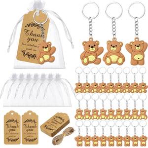 lot 20393 image: Rtteri 120 Pcs Bear Baby Shower Favors Bear Party Favors, Cute Keychain with Organza Bags Thank You Kraft Tags and Rope for Guests Girls Boys Birthday Party Supplies Decorations (Brown, Stylish)