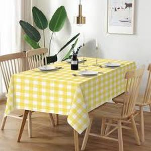 lot 6156 image: Yellow and White Checkered Tablecloth 54x108 inches