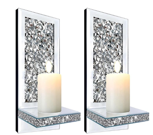 lot 15753 image: Mirrored Crystal Diamond Crush Rectangle Shelf��s (Style 4) 2Pk
